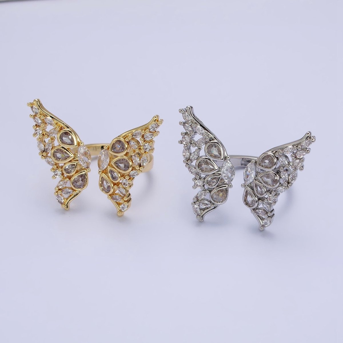 16K Gold Filled Wings Butterfly Mariposa Teardrop Marquise Open Ring in Gold & Silver | O-1563 O-1564 - DLUXCA