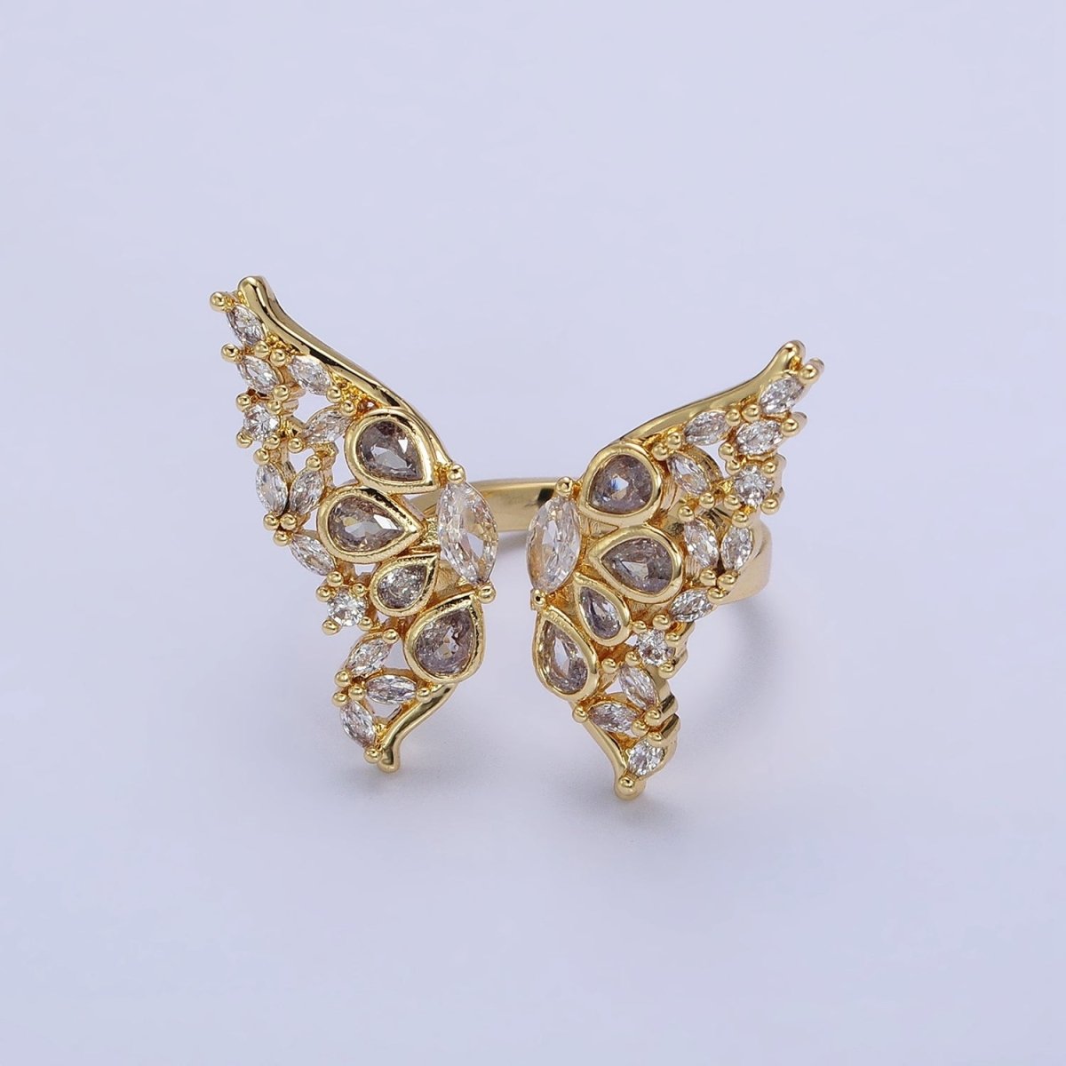 16K Gold Filled Wings Butterfly Mariposa Teardrop Marquise Open Ring in Gold & Silver | O-1563 O-1564 - DLUXCA