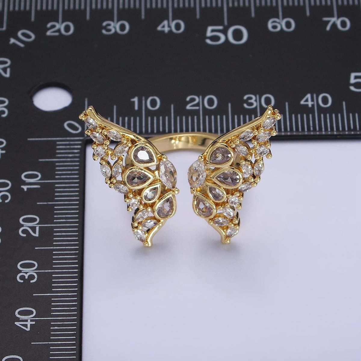 16K Gold Filled Wings Butterfly Mariposa Teardrop Marquise Open Ring in Gold & Silver | O-1563 O-1564 - DLUXCA