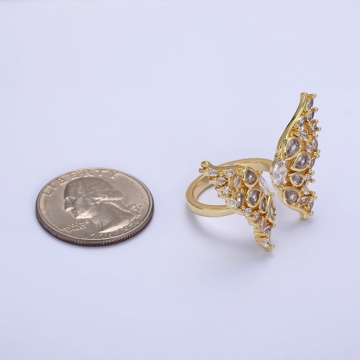 16K Gold Filled Wings Butterfly Mariposa Teardrop Marquise Open Ring in Gold & Silver | O-1563 O-1564 - DLUXCA