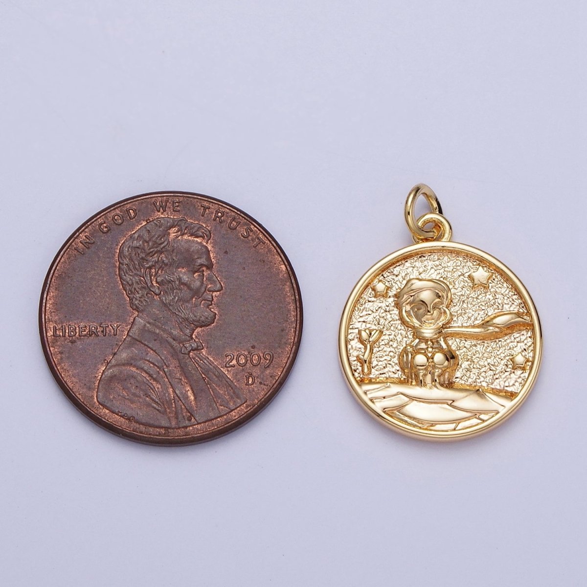 16K Gold Filled Winter Boy in the Snowy Starry Night Coin Charm | A-901 - DLUXCA