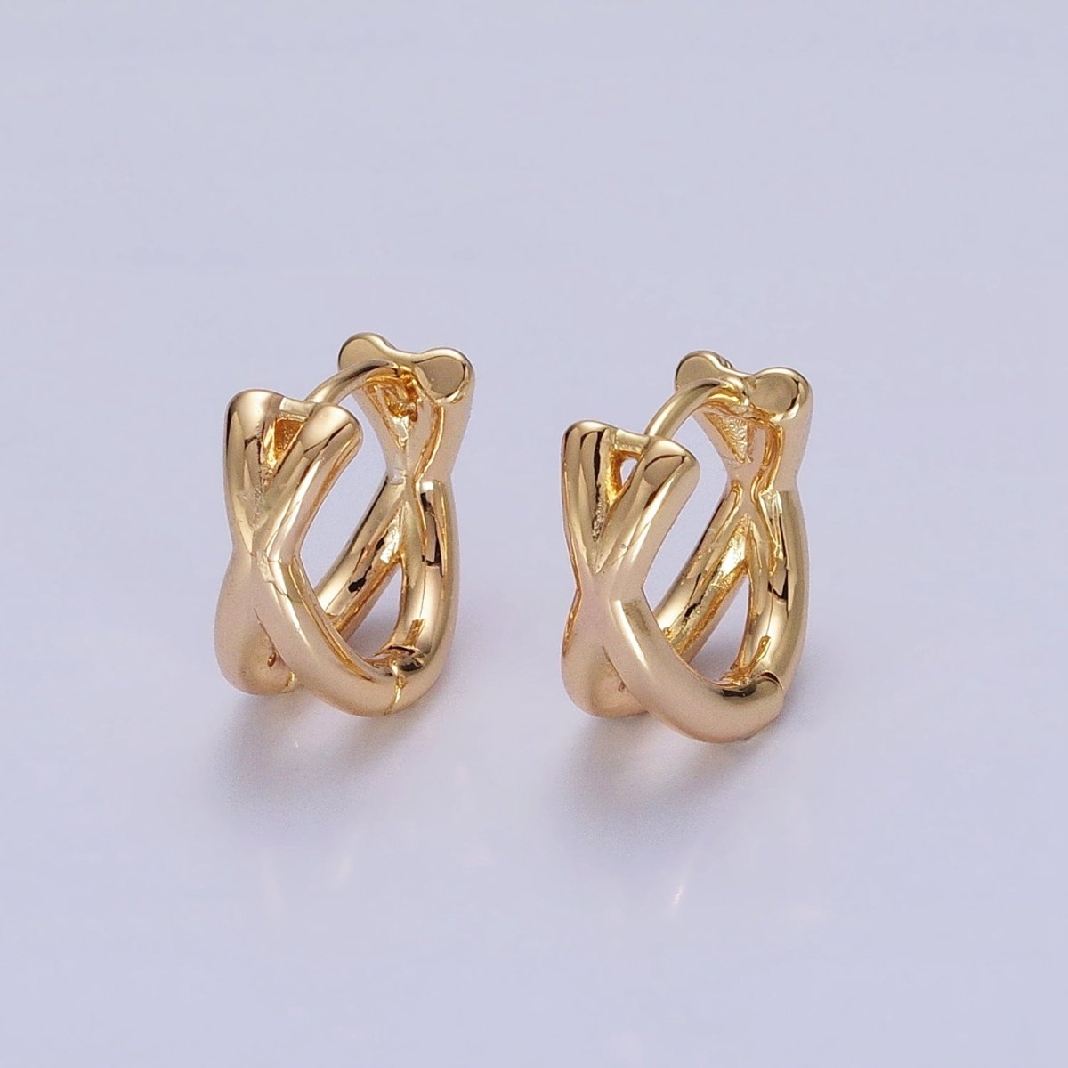 16K Gold Filled X Claw Double Band Geometric Huggie Earrings in Gold & Silver | AB1455 AB1456 - DLUXCA