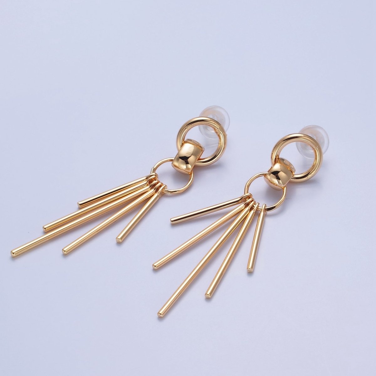 16K Gold Plated 63mm Geometric Open Round Bar Drop Stud Earrings | T465 - DLUXCA
