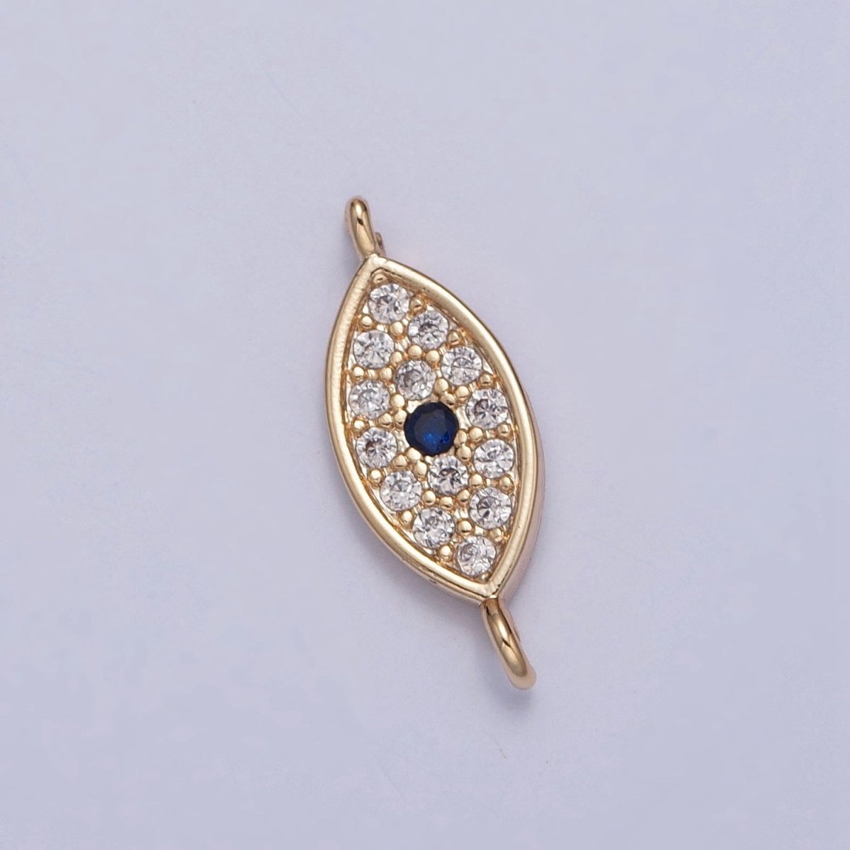 16K Gold Plated Dainty Blue Iris Evil Eye Charm Connector Micro Pave Cubic Zarconia CZ Stones for Bracelet Necklace Jewelry Finding | G-916 - DLUXCA