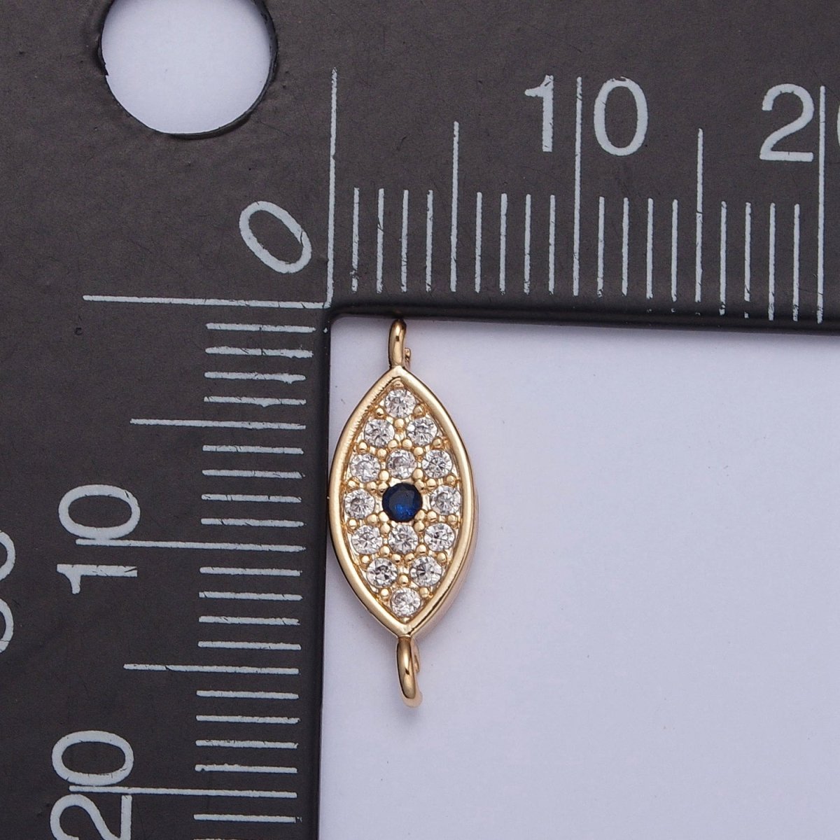 16K Gold Plated Dainty Blue Iris Evil Eye Charm Connector Micro Pave Cubic Zarconia CZ Stones for Bracelet Necklace Jewelry Finding | G-916 - DLUXCA