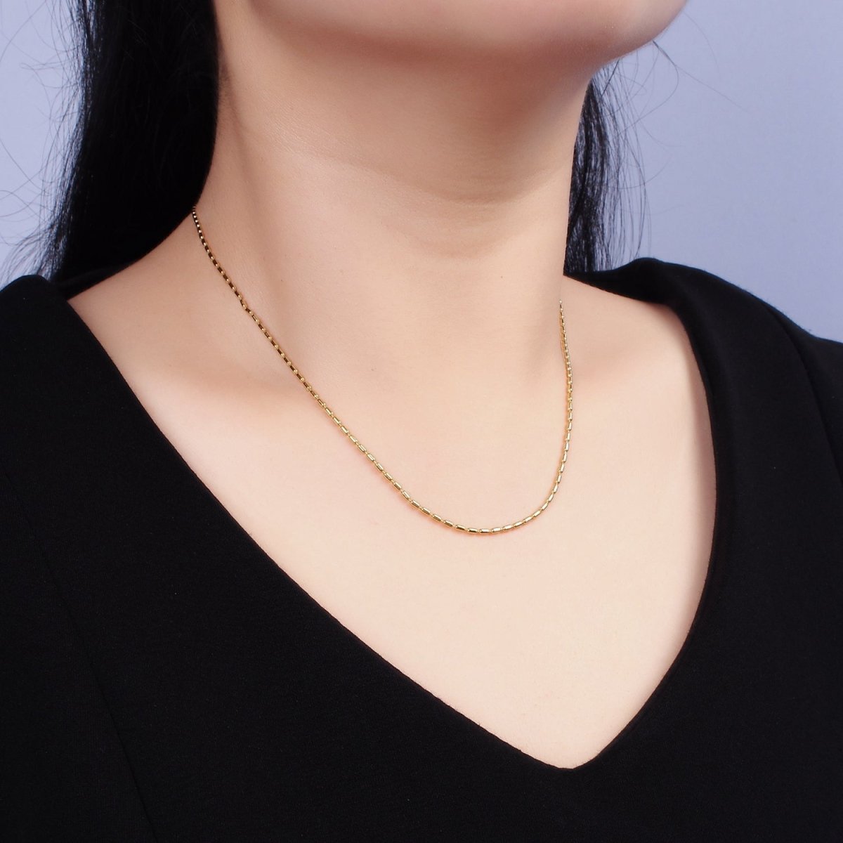 16K Gold Vermeil S925 1.5mm Dainty Tube 15.5 Inch Choker Chain Necklace | WA-1981 Clearance Pricing - DLUXCA
