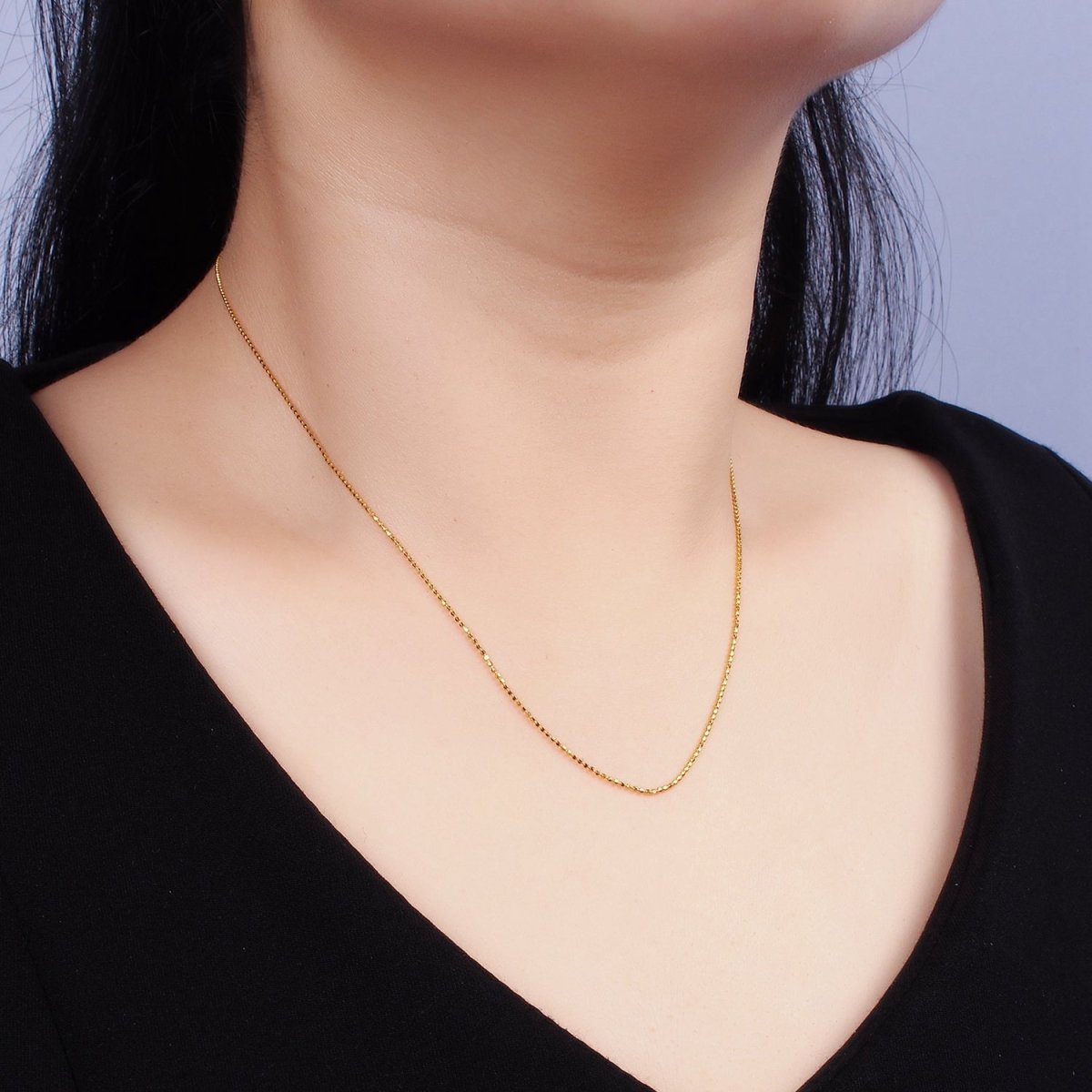 16K Gold Vermeil S925 Sterling Silver 0.9mm Dainty Bead 15.5 Inch Chain Necklace | WA-1949 Clearance Pricing - DLUXCA