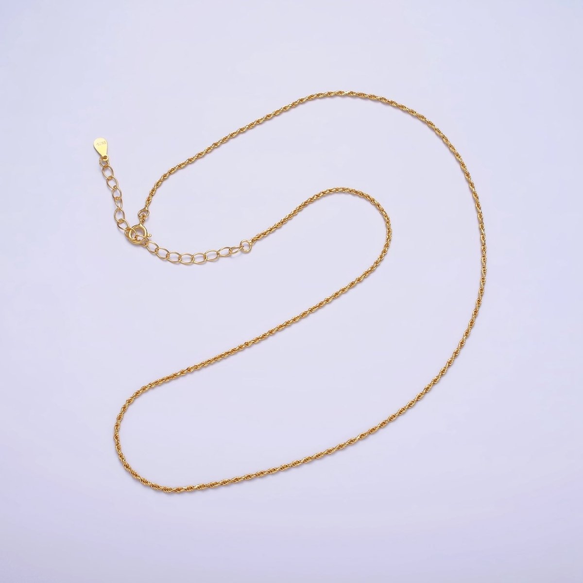 16K Gold Vermeil S925 Sterling Silver 1.2mm Dainty Twisted Rope Chain Necklace | WA-1956 Clearance Pricing - DLUXCA