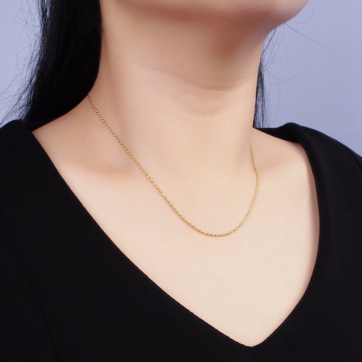 16K Gold Vermeil S925 Sterling Silver 1.2mm Dainty Twisted Rope Chain Necklace | WA-1956 Clearance Pricing - DLUXCA