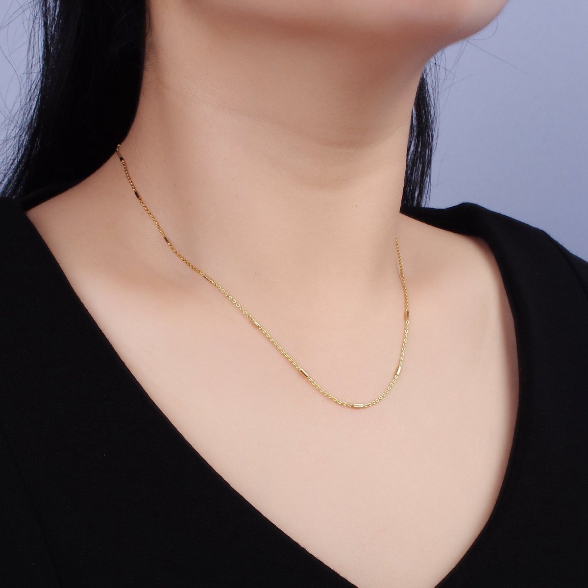 16K Gold Vermeil S925 Sterling Silver 1.3mm Tube Satellite 15.5 Inch Choker Chain Necklace | WA-1954 Clearance Pricing - DLUXCA