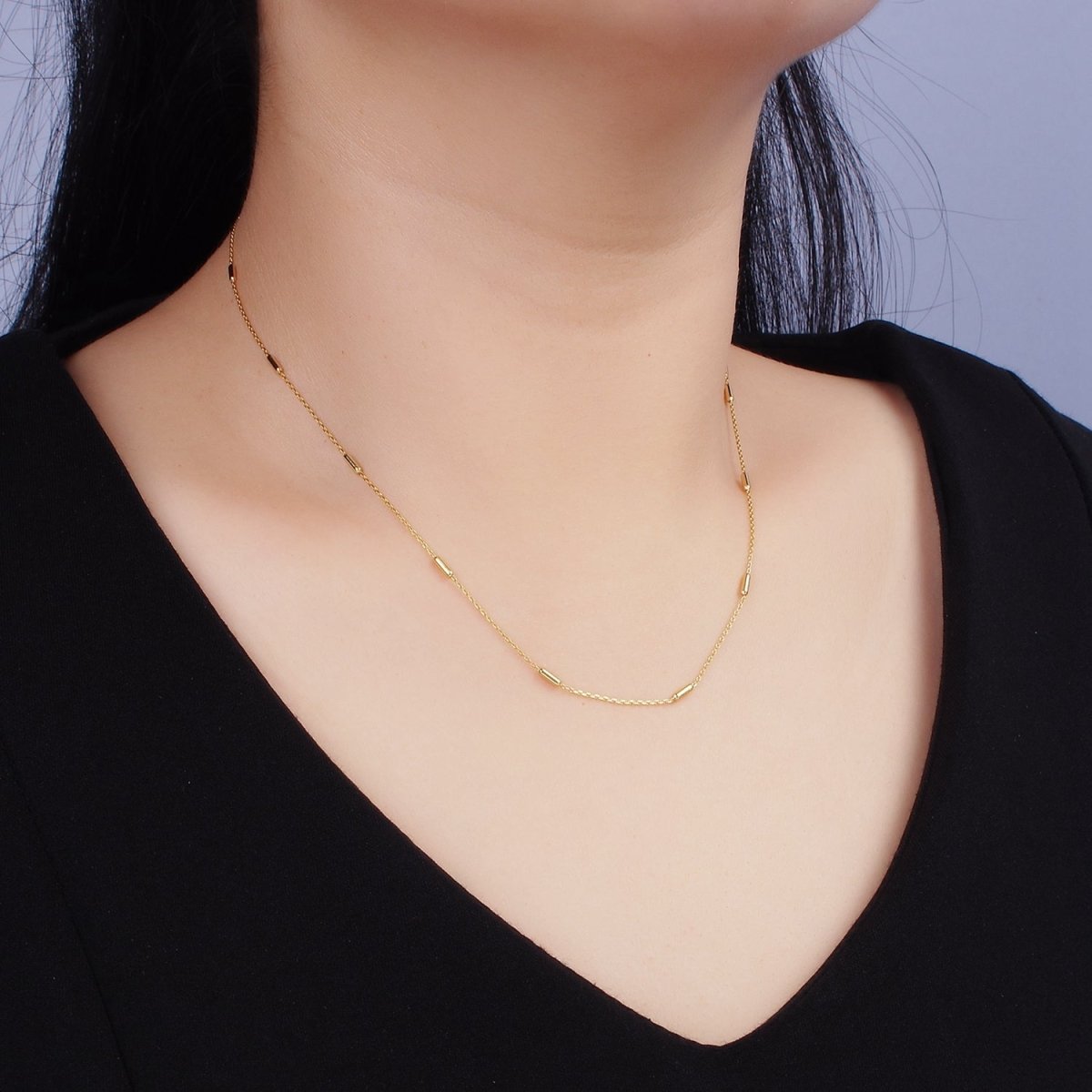 16K Gold Vermeil S925 Sterling Silver 1.6mm Tube Satellite 15.5 Inch Choker Chain Necklace | WA-1953 Clearance Pricing - DLUXCA