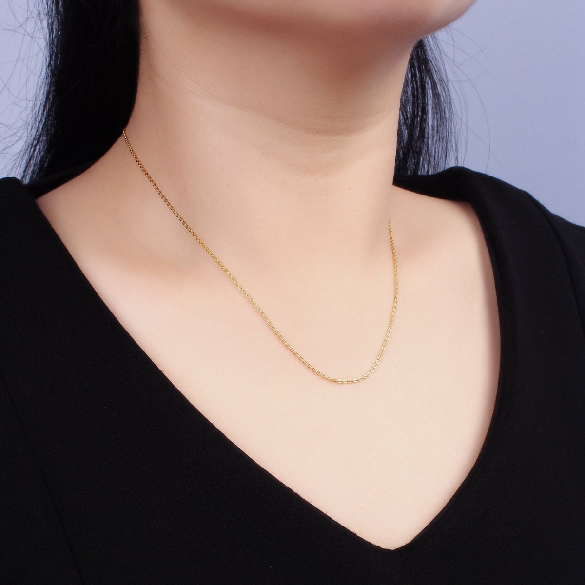 16K Gold Vermeil S925 Sterling Silver 1mm Dainty Cable 15.5 Inch Chain Necklace | WA-1957 Clearance Pricing - DLUXCA