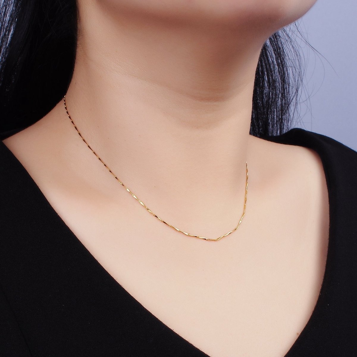 16K Gold Vermeil S925 Sterling Silver 1mm Dainty Horseshoe Barleycorn Unique 16 Inch Chain Necklace | WA-1958 Clearance Pricing - DLUXCA