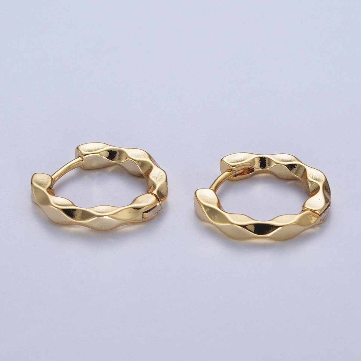 16mm Flat Twist Geometric Gold Huggie Hoops Earrings | X-831 - DLUXCA