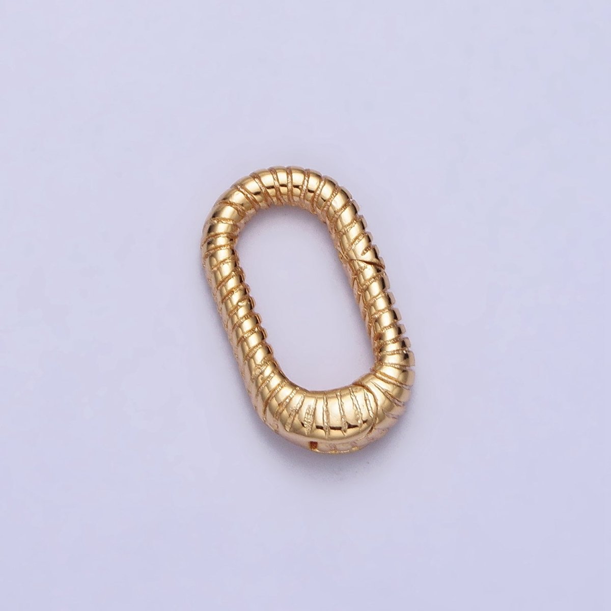 16mm Gold Textured Striped Oblong Push Spring Gate Ring Closure Enhancer Supply | Z-069 - DLUXCA