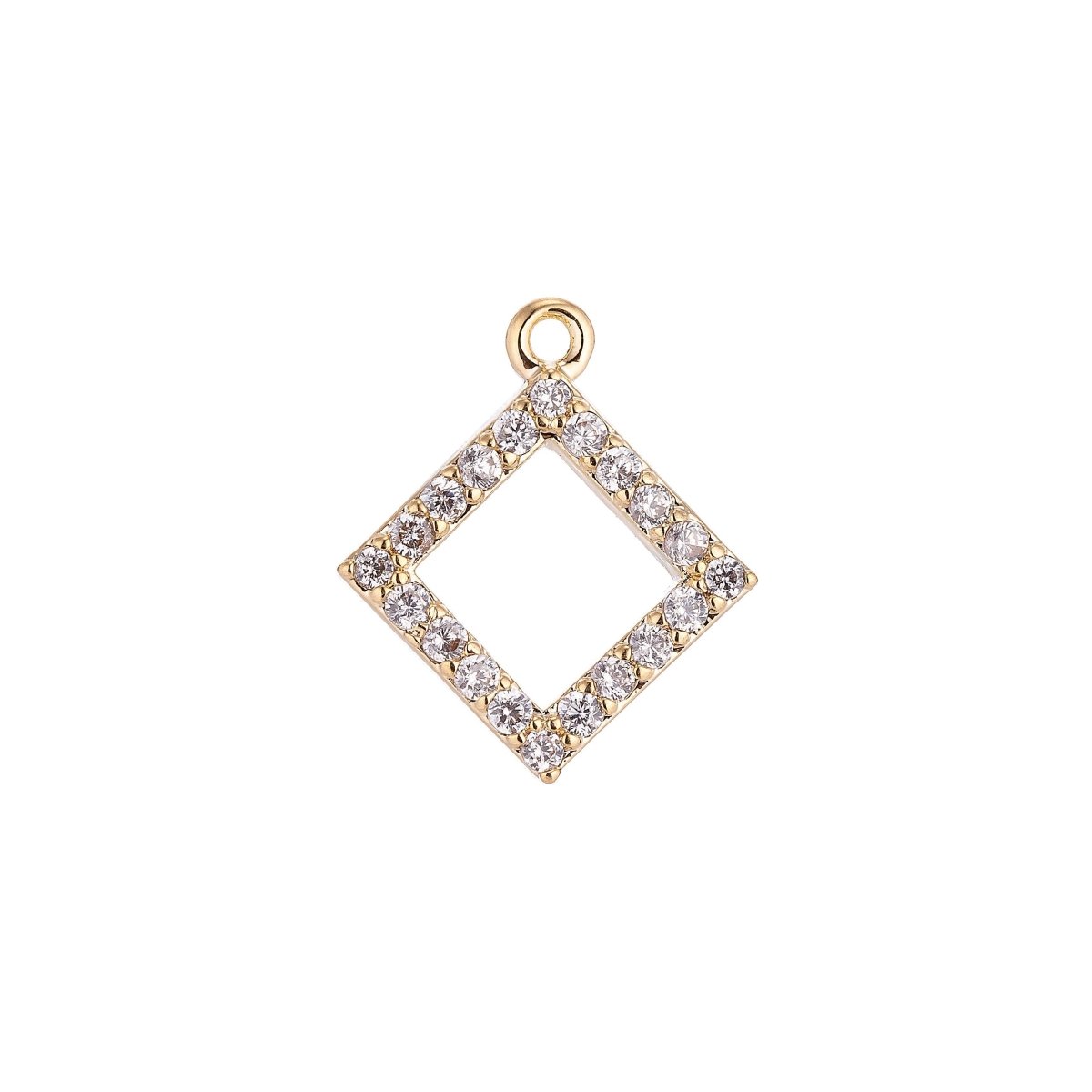 16x15mm 18K Gold Filled Rhombus Shape Micro Pave Geometric Charm Cubic Charm Bracelet Necklace Pendant Earring Gift for Jewelry Making, D-068 - DLUXCA