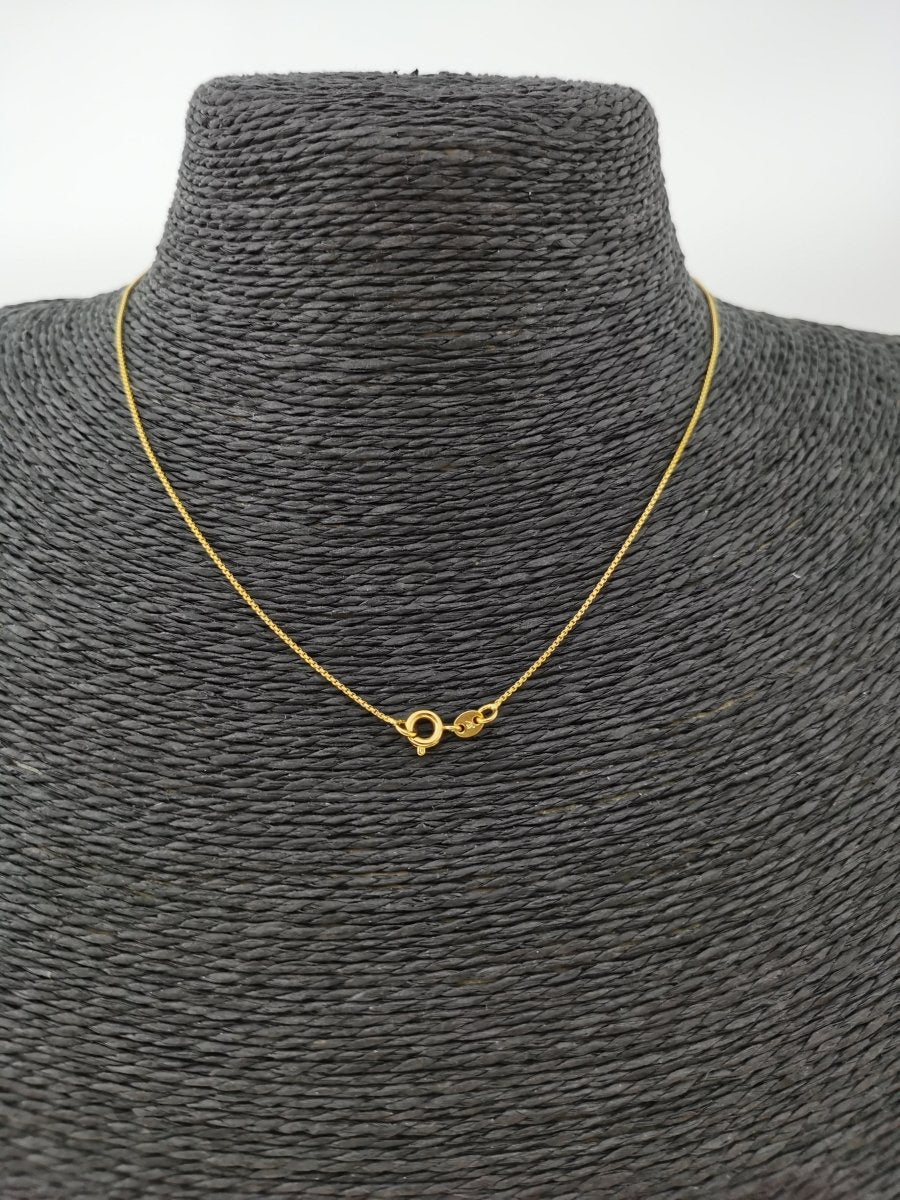 17.5 inch Box Chain Necklace, 24K Gold Plated Box Finished Necklace For Jewelry Making, Dainty 0.7mm Box Necklace w/ Spring Ring | CN-307 Clearance Pricing - DLUXCA