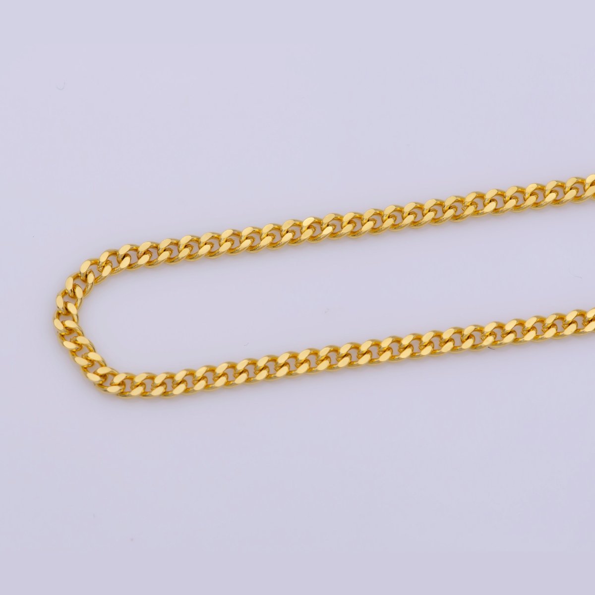 17.5 inch Curb Chain Necklace, 24K Gold Plated Curb Finished Chain For Necklace Jewelry Making, 3mm Width Curb Necklace w/ Lobster Clasps | CN-364 Clearance Pricing - DLUXCA