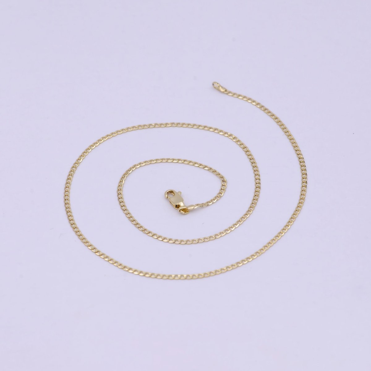 17.5 Inch Curb Figaro Finished Chain, Dainty 2mm 14K Gold Plated Necklace with Lobster Clasps | WA-623 Clearance Pricing - DLUXCA