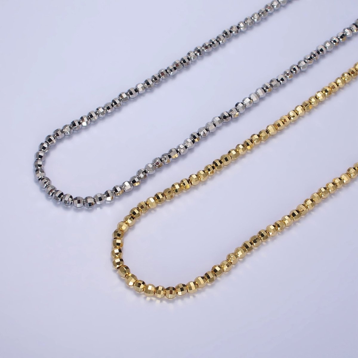 17.5 Inch Gold, Silver 3.5mm, 2.5mm Multi faceted Disco Ball Bead Chain Necklace | WA-1564 WA-1565 Clearance Pricing - DLUXCA