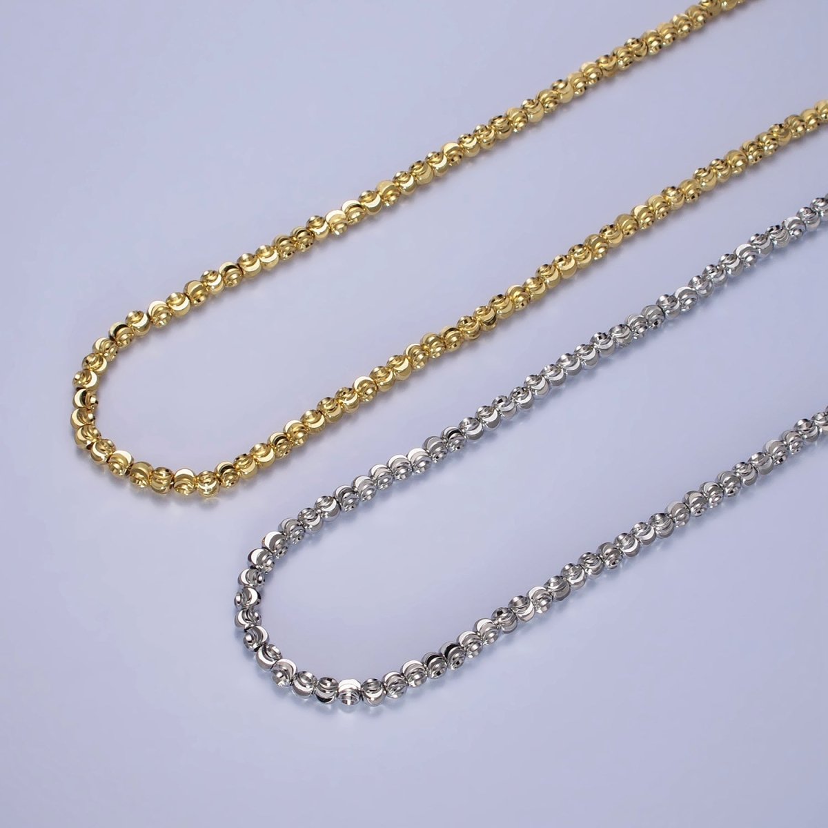 17.5 Inch Gold, Silver 3.5mm, 2.5mm Sparkling Moon Cut Ball Bead Chain Necklace | WA-1568 - WA-1571 Clearance Pricing - DLUXCA