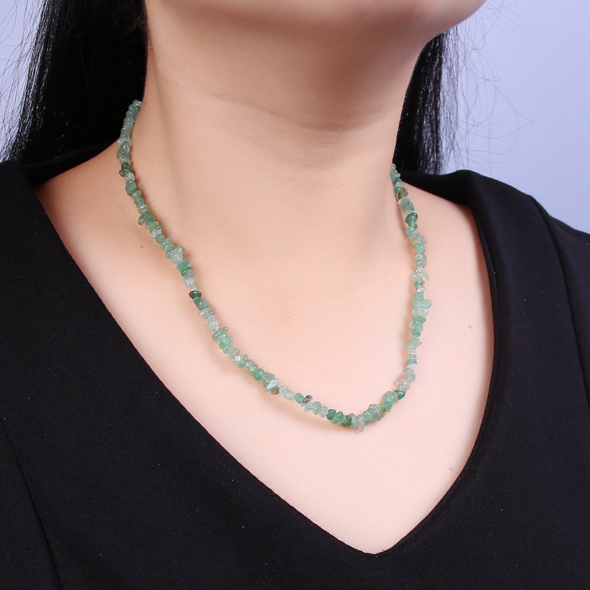17.5 Inch Natural Green Aventurine Crystal Stone Bead Necklace with 2" Extender | WA-643 Clearance Pricing - DLUXCA