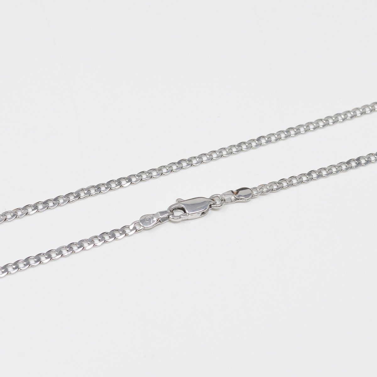17.5 inch Silver Miami Cuban Curb Chain Necklace, White Gold Filled Curb Finished Necklace, 2.5mm Curb Necklace w/ Spring Ring | CN-1013 Clearance Pricing - DLUXCA