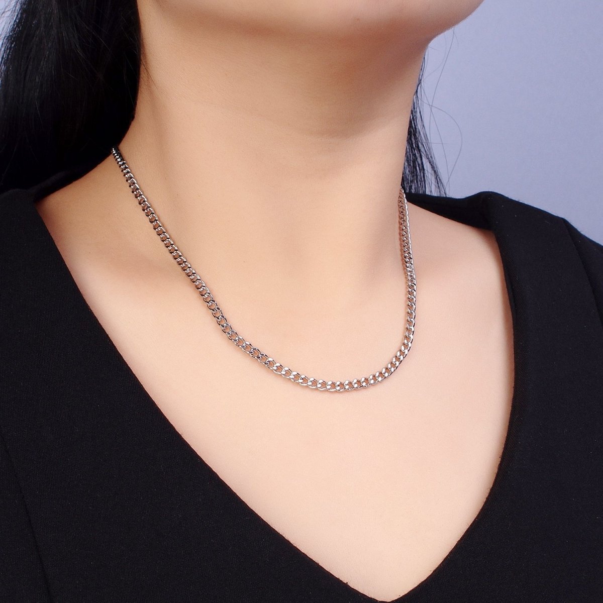 17.5'' Ready to Use White Gold Filled Cuban Curb Necklace Chain 3.5mm Necklace | WA-1561 Clearance Pricing - DLUXCA