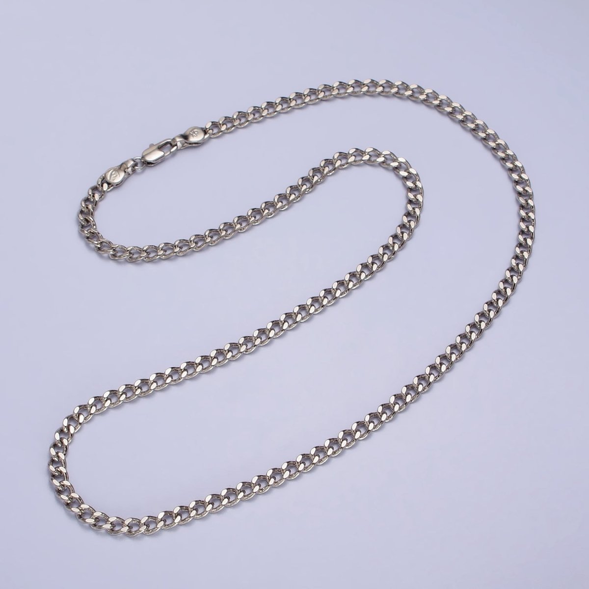 17.5'' Ready to Use White Gold Filled Cuban Curb Necklace Chain 3.5mm Necklace | WA-1561 Clearance Pricing - DLUXCA