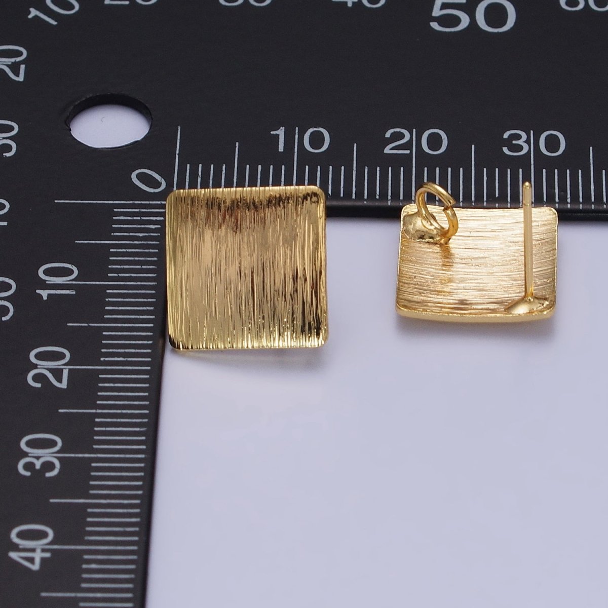 17.5mm Line-Textured Rhombus Stud Open Loop Gold Earrings Supply | Z081 - DLUXCA