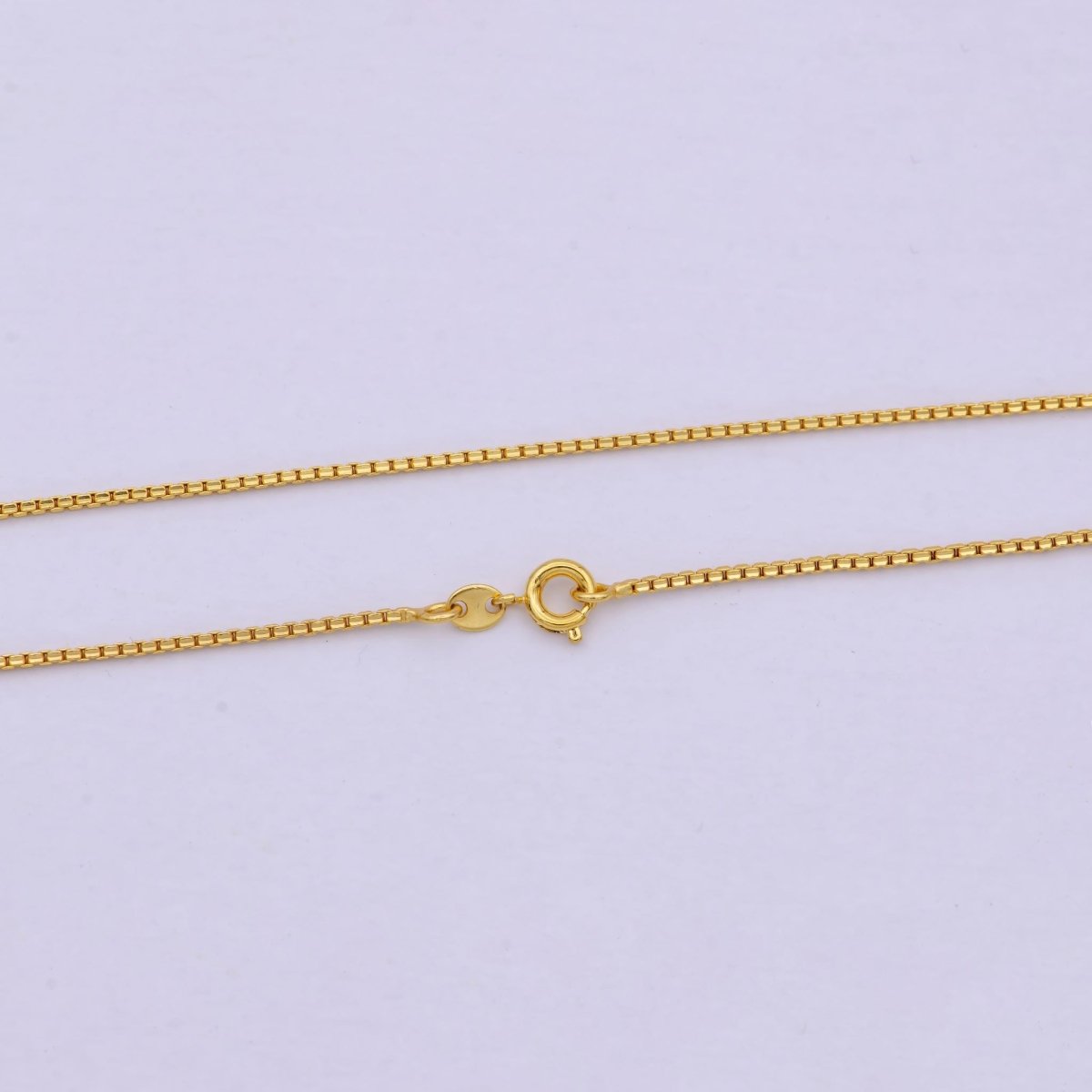 17.7 Inch Boston Box Finished Chain, Dainty 1.1mm 24K Gold Plated Box Necklace with Spring Ring | WA-624 Clearance Pricing - DLUXCA