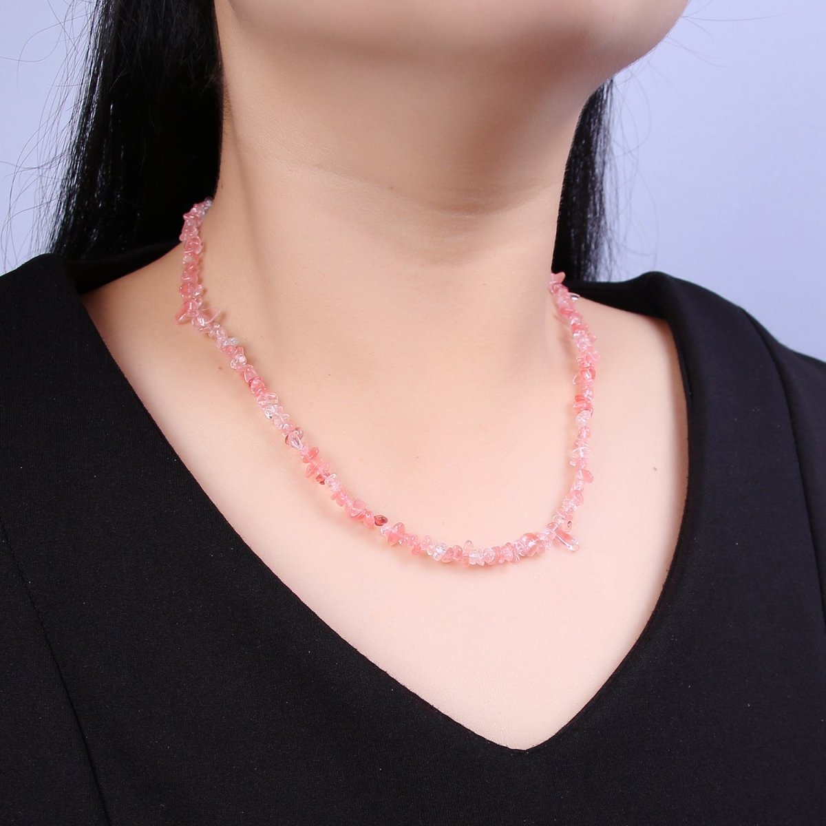 17.7 Inch Natural Watermelon Quartz Crystal Stone Bead Necklace with 2" Extender | WA-634 Clearance Pricing - DLUXCA
