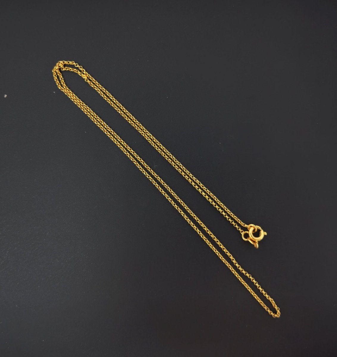 17.7 inch Rolo Necklace Chain For Jewelry Making, 24K Gold Plated Rolo Necklace, Dainty 1mm Rolo Necklace w/ Spring Ring | CN-443 Clearance Pricing - DLUXCA