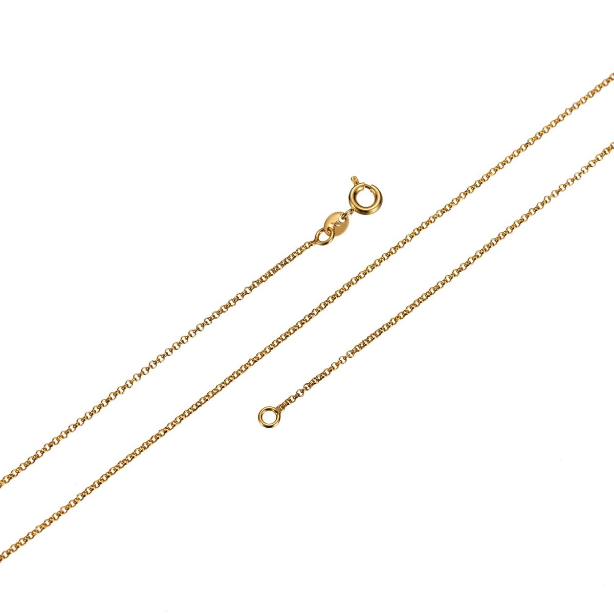 17.7 inch Rolo Necklace Chain For Jewelry Making, 24K Gold Plated Rolo Necklace, Dainty 1mm Rolo Necklace w/ Spring Ring | CN-443 Clearance Pricing - DLUXCA