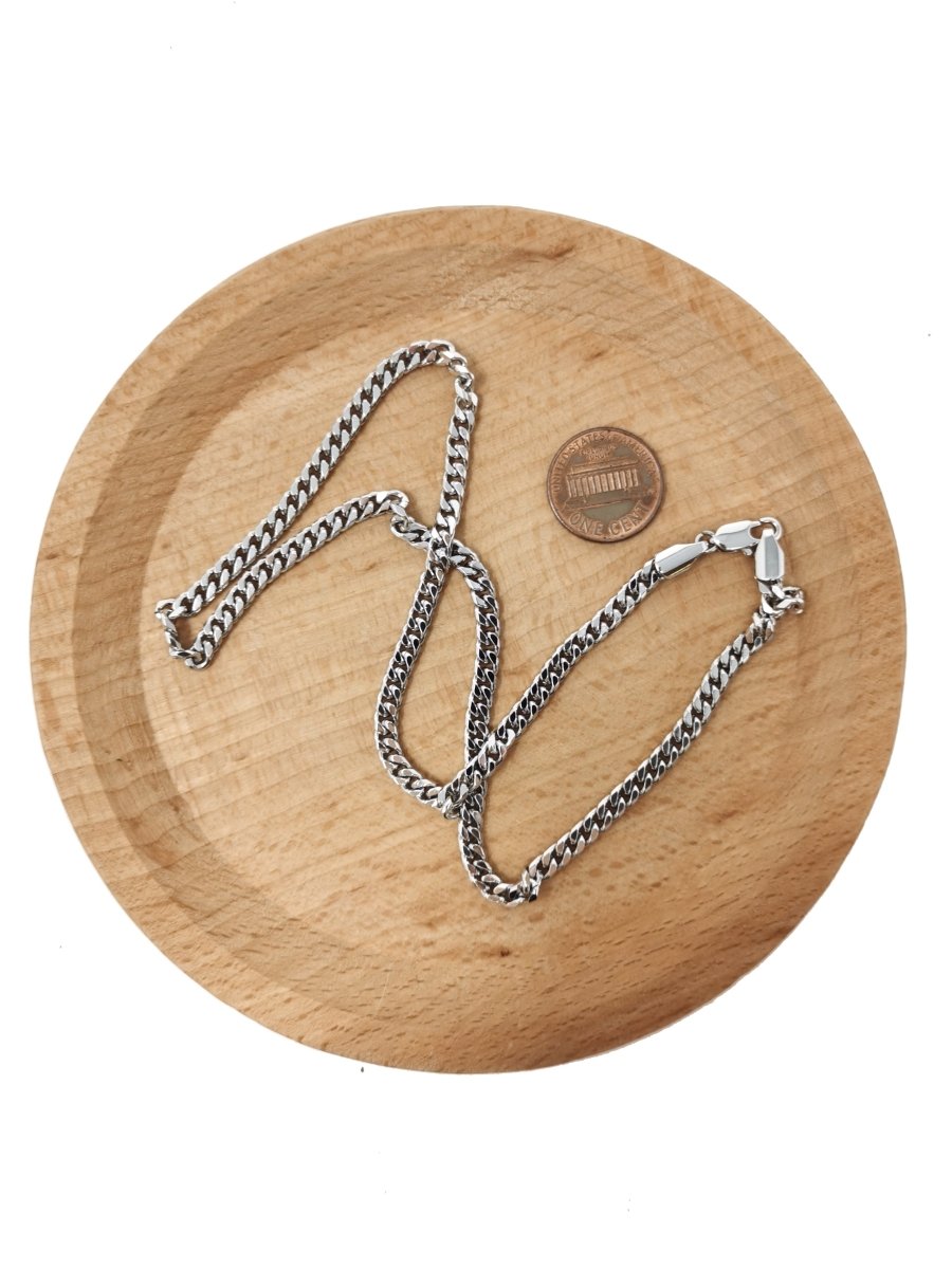 17.7 inch Silver Curb Chain Necklace, White Gold Filled Curb Finished Necklace, 3mm Curb Necklace w/ Spring Ring | CN-620 Clearance Pricing - DLUXCA