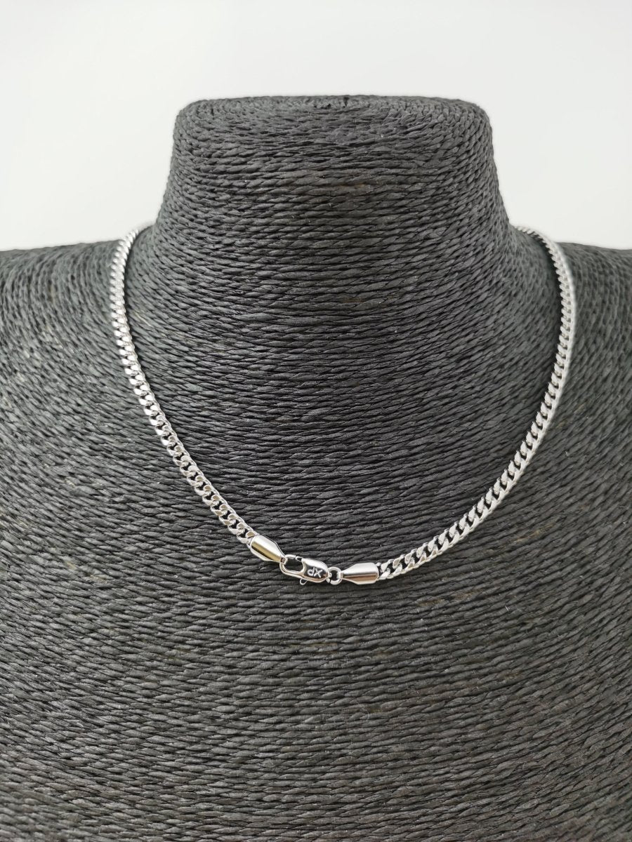 17.7 inch Silver Curb Chain Necklace, White Gold Filled Curb Finished Necklace, 3mm Curb Necklace w/ Spring Ring | CN-620 Clearance Pricing - DLUXCA
