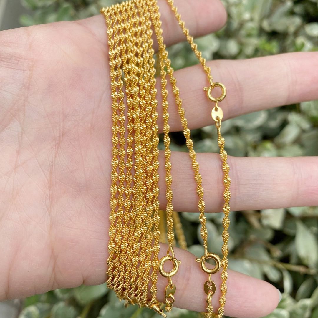 17.7'' Ready to Use 24K Gold Plated Rope Necklace Chain, Layering Rope Chain, Dainty 2.2mm Rope Necklace w/ Spring Ring | CN-003 Clearance Pricing - DLUXCA