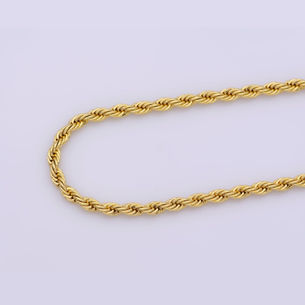 17.7" Rope Chain Necklace, 24K Gold Plated Finished Chain For Jewelry Making, 3mm Width Rope Necklace w/ Lobster Clasps | CN-599 Clearance Pricing - DLUXCA
