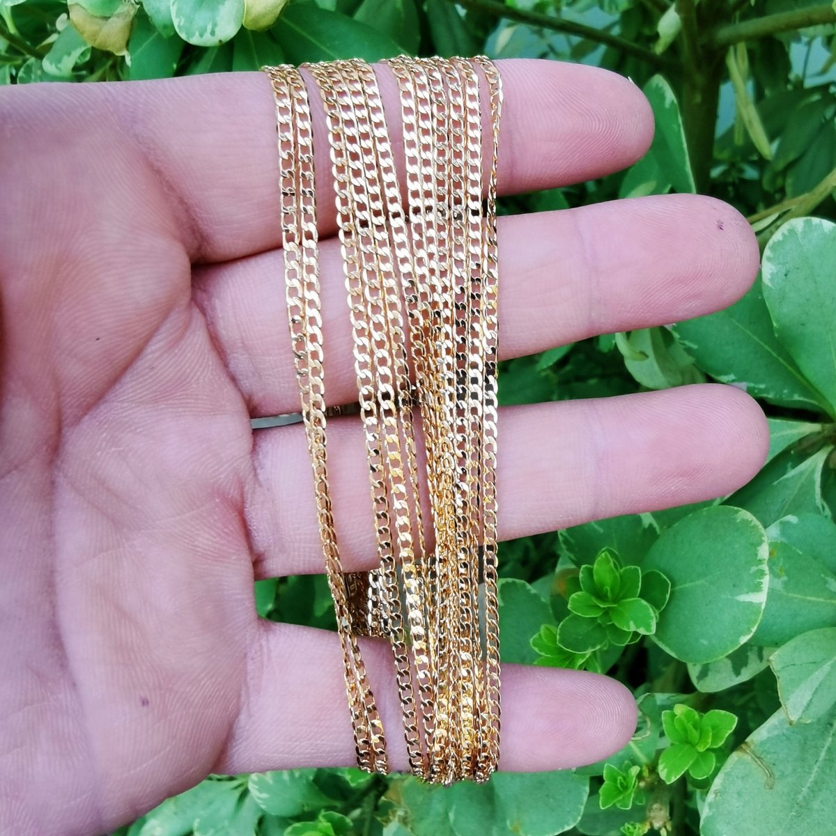 17.9" Curb Chain Necklace, 24K Gold Plated Curb Finished Chain For Jewelry Necklace Making, Dainty 2mm Curb Necklace w/ Lobster Clasps | CN-817 Clearance Pricing - DLUXCA