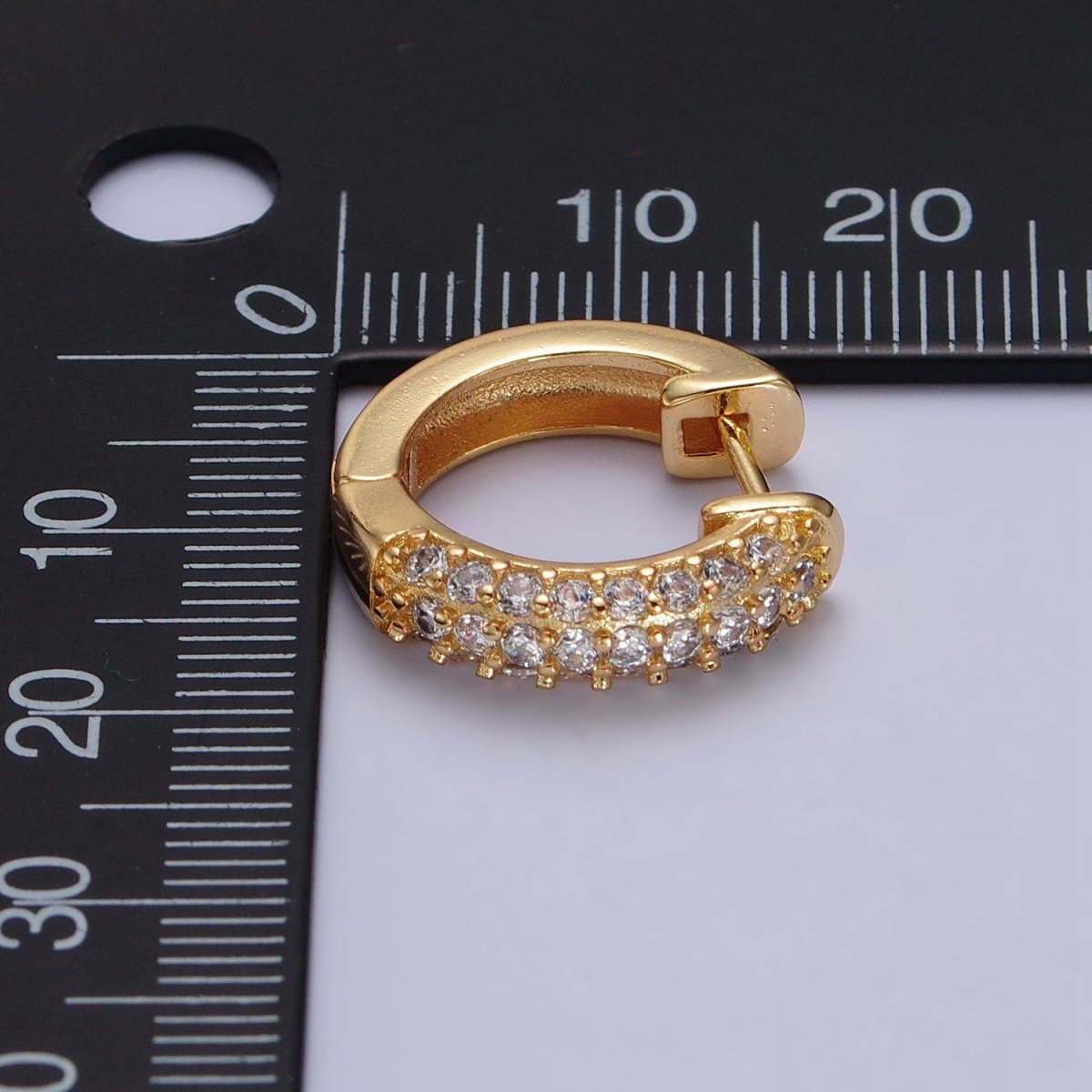 17mm Clear Micro Paved CZ Huggie Earrings in Gold & Silver | AB137 AB138 - DLUXCA