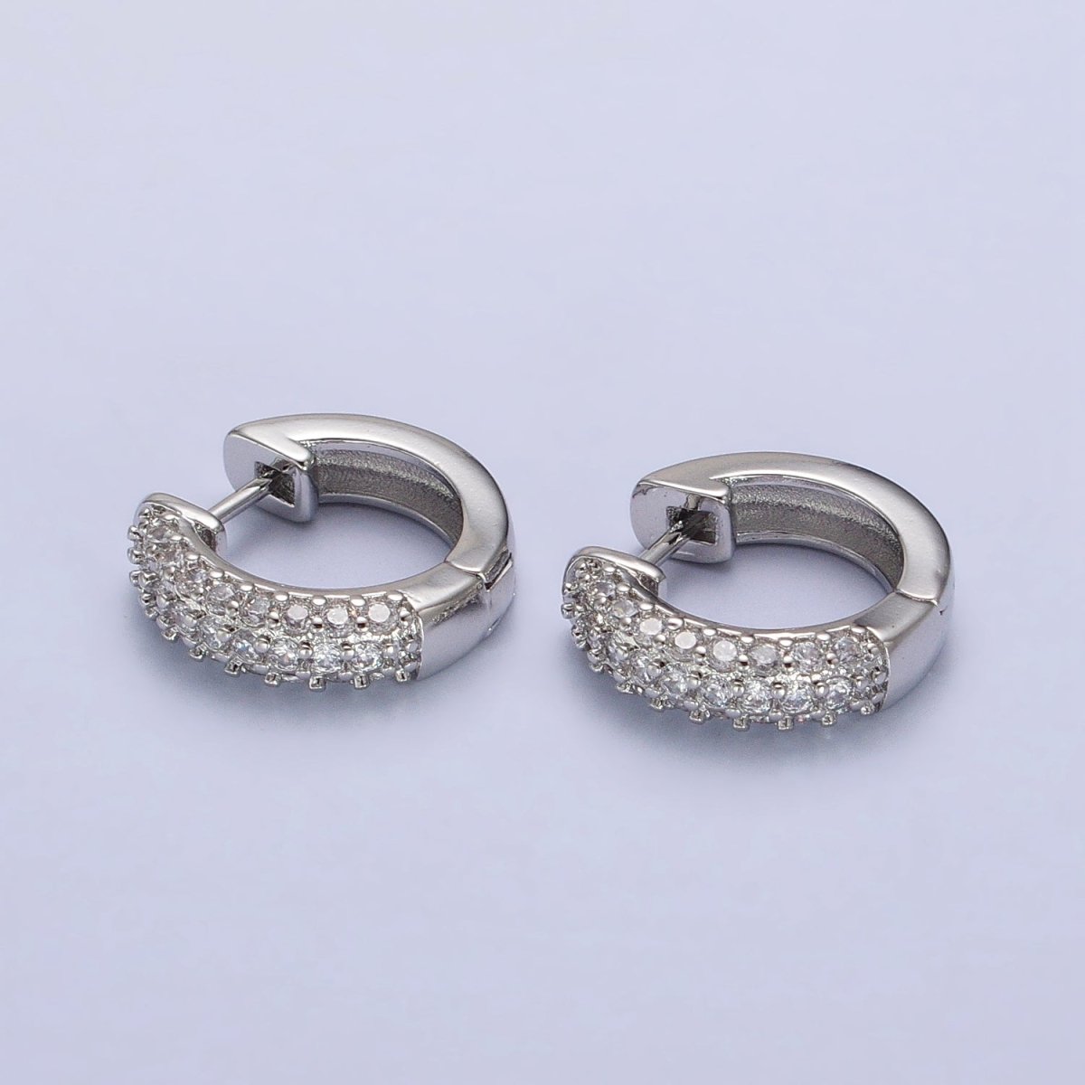 17mm Clear Micro Paved CZ Huggie Earrings in Gold & Silver | AB137 AB138 - DLUXCA