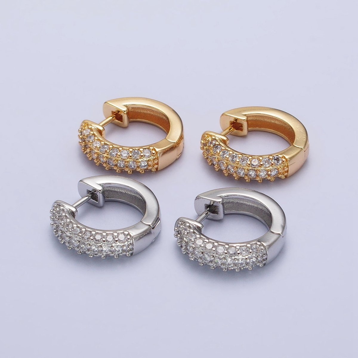 17mm Clear Micro Paved CZ Huggie Earrings in Gold & Silver | AB137 AB138 - DLUXCA