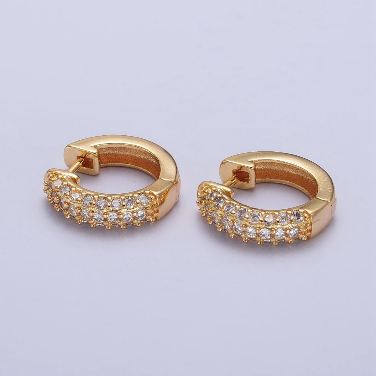 17mm Clear Micro Paved CZ Huggie Earrings in Gold & Silver | AB137 AB138 - DLUXCA