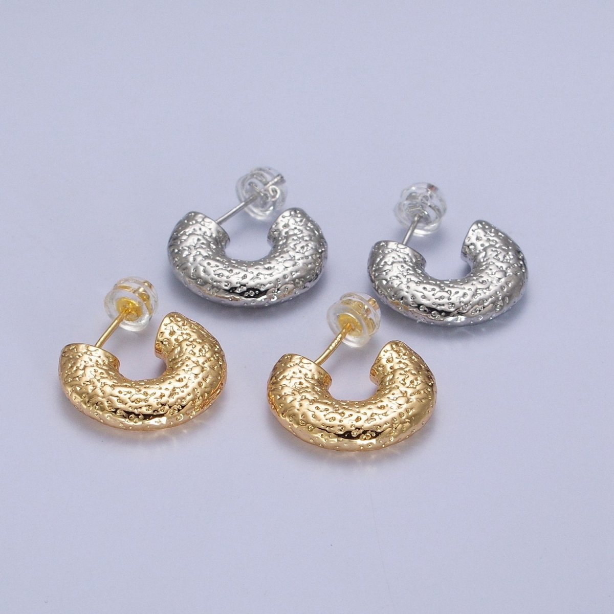 17mm Hammered C-Shaped Textured Chubby Hoop Earrings in Gold & Silver | AB047 AB048 - DLUXCA
