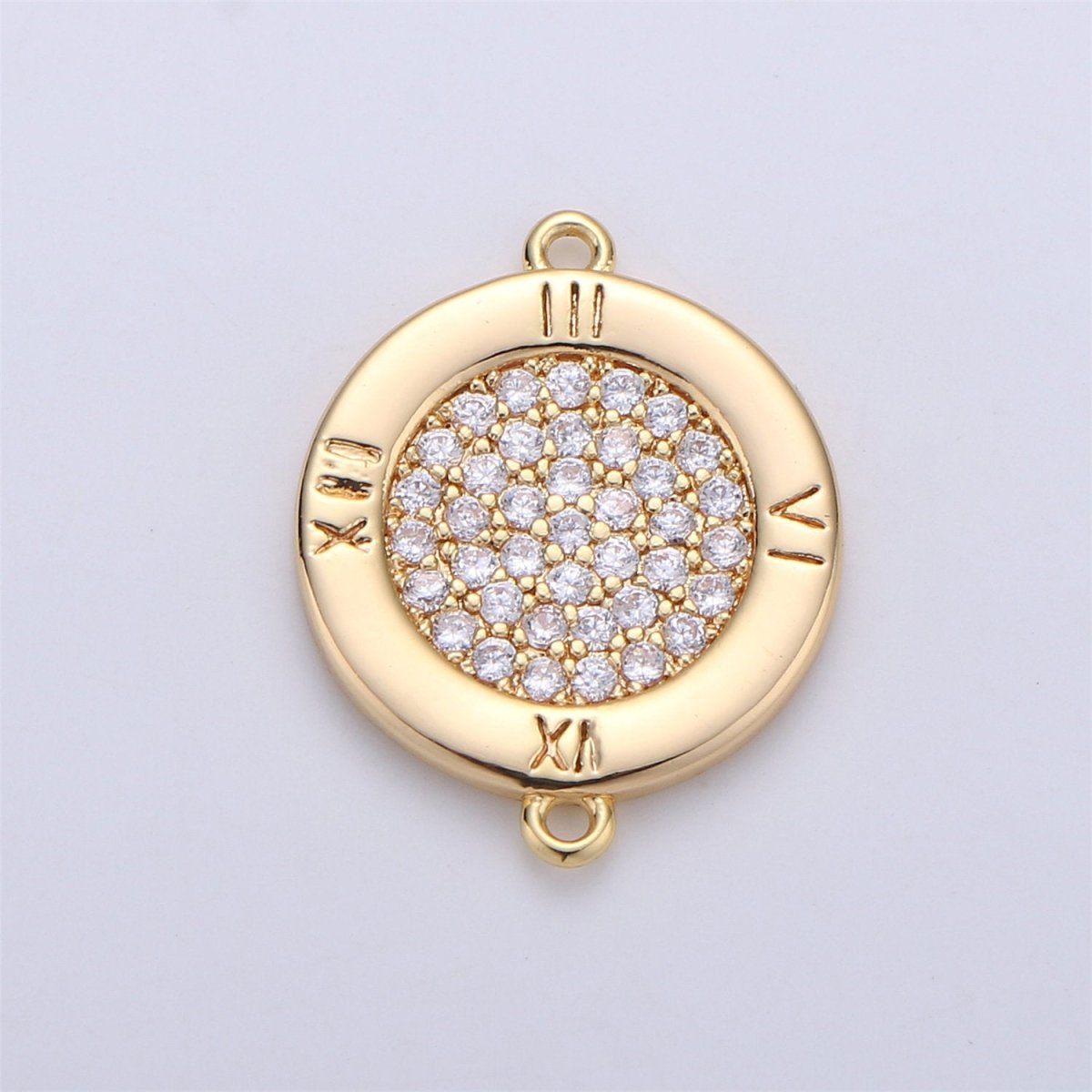 17x13mm 14k Gold Filled Clock Charms, Micro Pave Watch Charms, Bracelet Connector, Cubic Jewelry, Cz Time Charms F-323 - DLUXCA
