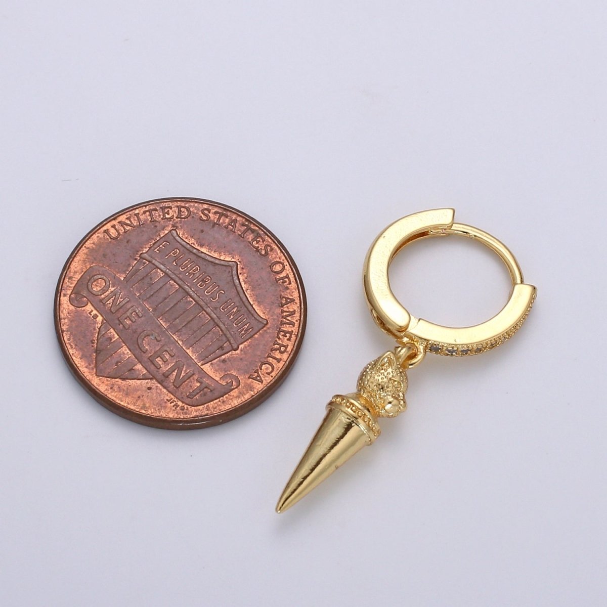 17x4 Length Hoop Gold/Silver Casual Map Pin Marker Shape Huggies Earrings, CZ Tiny Geometric Shape Micro Pave Earring Jewelry P-060 P-061 - DLUXCA