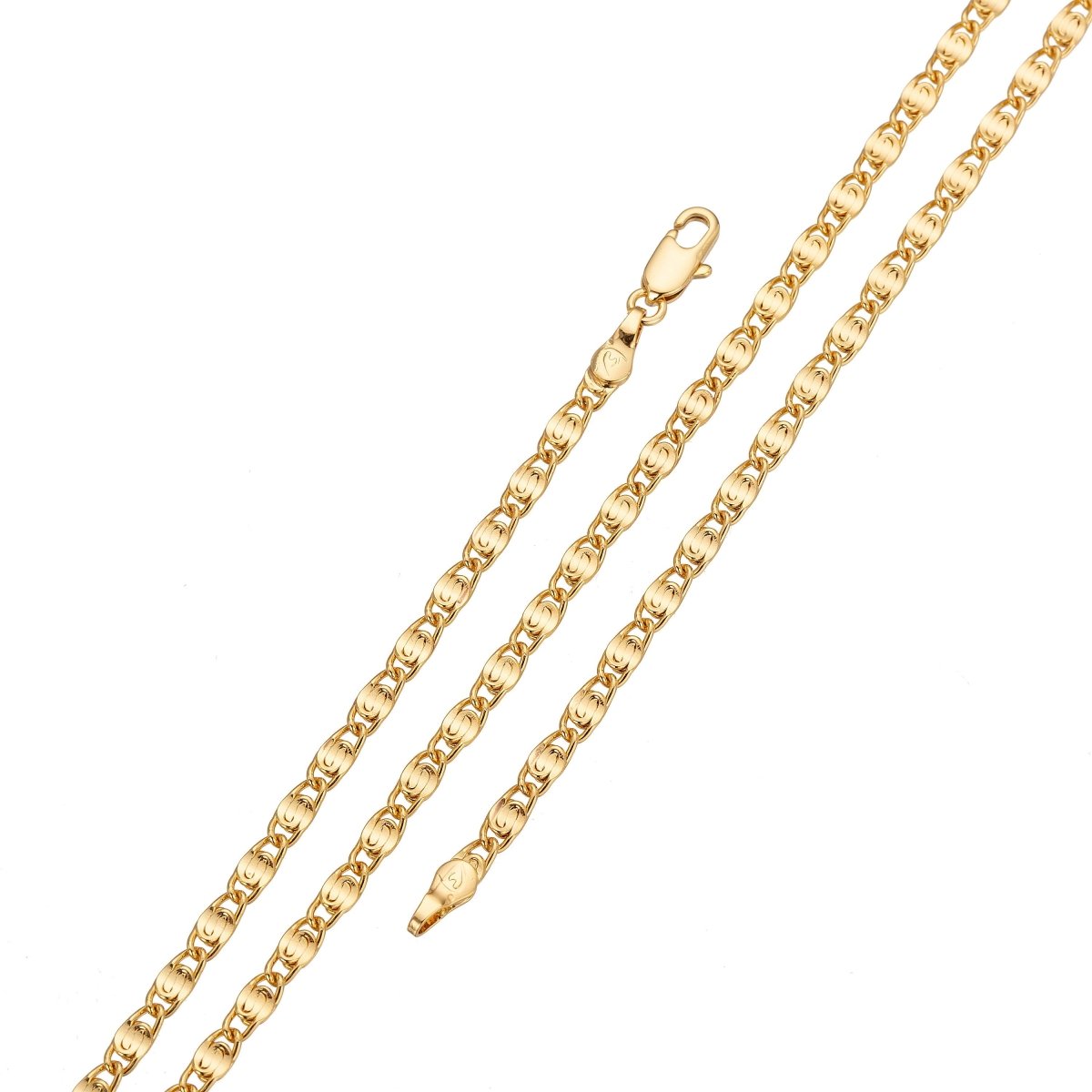 18" Figaro Chain Necklace, 18K Gold Plated Figaro Finished Chain, 3.5mm Width Figaro Necklace w/ Lobster Clasps | CN-311 Clearance Pricing - DLUXCA