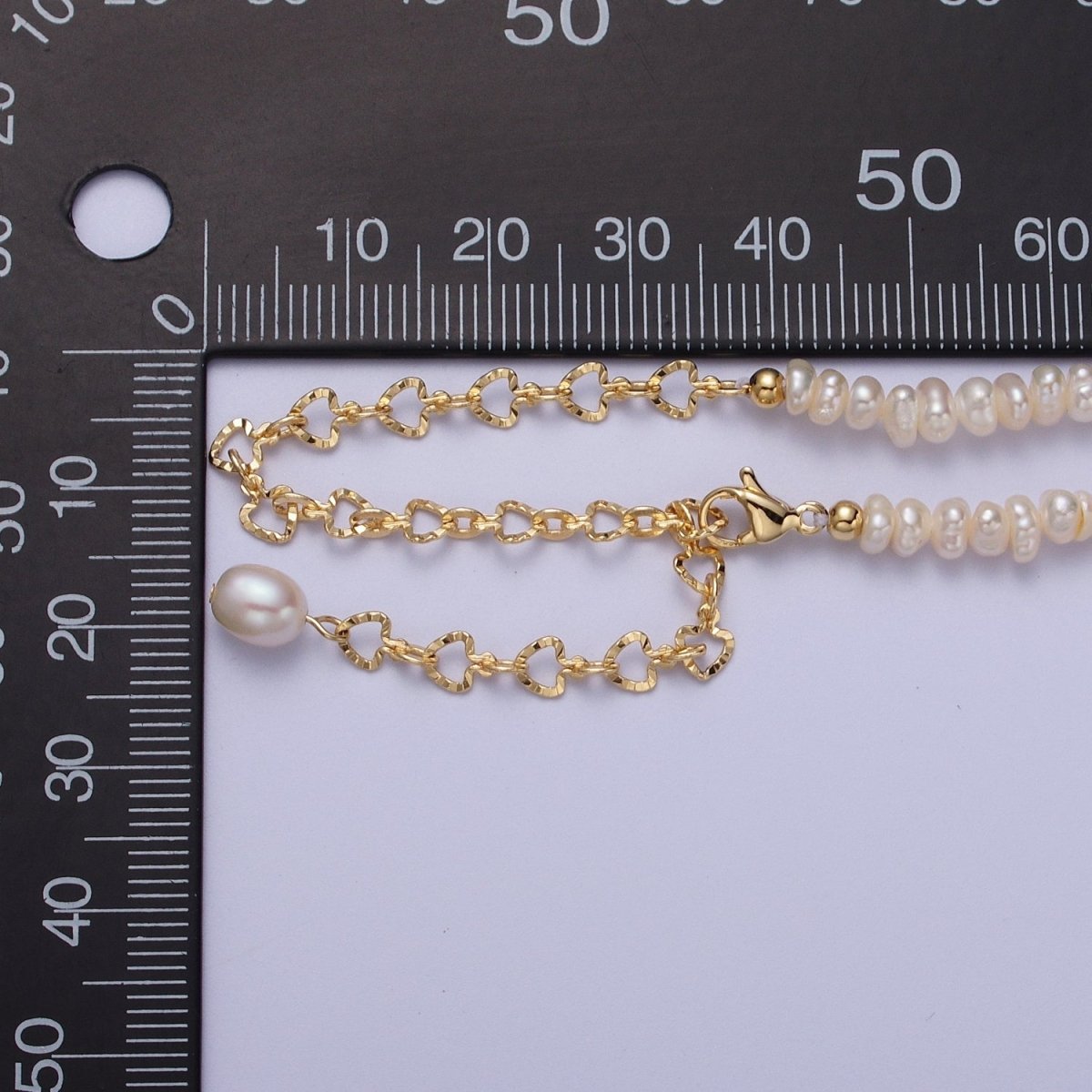 18 Inch Half 4.5mm Seed Pearl, Half Textured Heart Chain Layering Necklace | WA-1244 Clearance Pricing - DLUXCA