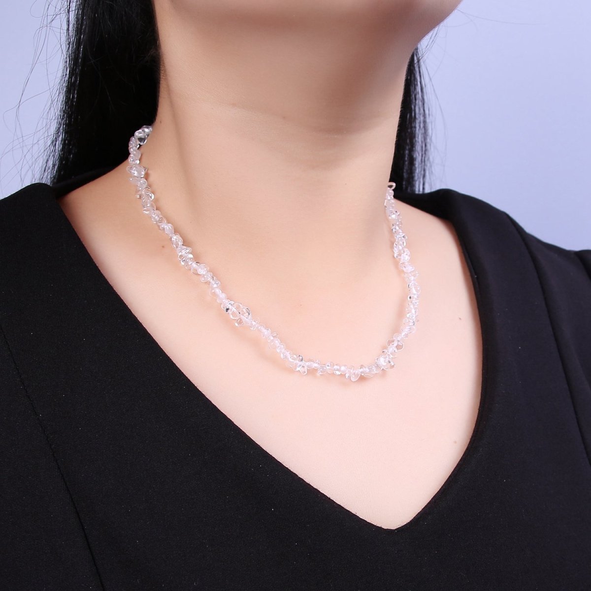 18 Inch Natural Clear Quartz Crystal Stone Bead Necklace with 2" Extender | WA-644 Clearance Pricing - DLUXCA