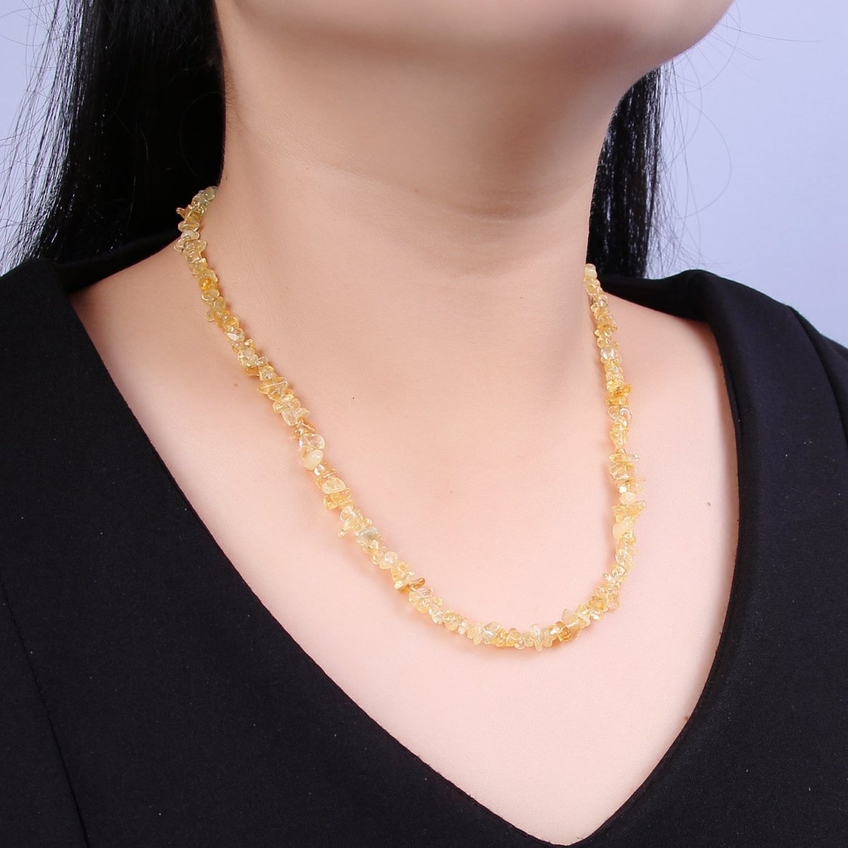 18 Inch Natural Yellow Citrine Crystal Stone Bead Necklace with 2" Extender | WA-635 Clearance Pricing - DLUXCA